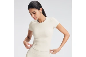 Women Round Neck Short Sleeve Sports Top Breathable Slim Fit Workout Fitness Gym Training Activewear Yoga Tee