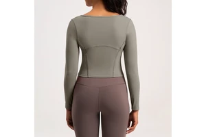 Women's Long Sleeve Cropped Yoga Top Square Neck Slim Fit for Yoga Gym Workout Daily Casual Wear