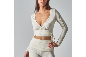 Under Lulu Custom for Strap Long Blouse Crossed Deep V-Neck Breathable Slim Fit Knitted T-Shirt Yoga Long Sleeve Sports Top