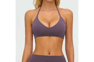 Stylish V-shaped Collar Backless Halter Yoga Crop Top Four-Way Stretch Casual Active Wear Comfortable Gym Sports Bra for Women