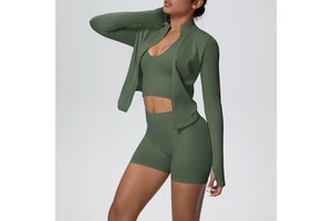 Ladies Athletic Wear Tracksuit Four-Way Stretch Full-Zip Jacket 3 Pieces Gym Fitness Active Wear Set Pilates Yoga Suit