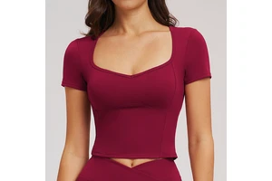 Square Neck Skinny Breathable Yoga Tops Simple Sweat Wick Outdoor Sports T-shirts