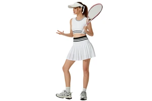 New Solid Above Knee Quick-drying Fitness Vest Sports Tennis Skirt Set Outdoor Breathable Anti-glare High Waist Yoga Skirt