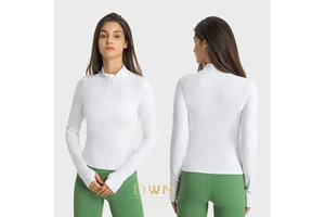 Elastic Tight Waistband Slim Sports Jacket Double Layers Nylon Half Zipper Stand Collar Women Fitness Gym Yoga Jacket T-shirt