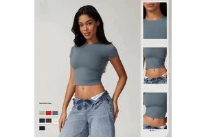 Women Custom LOGO Sexy Solid Color Short Sleeve Tight Casual Women High Stretch Round Neck T-shirt Quick Dry Yoga Tops
