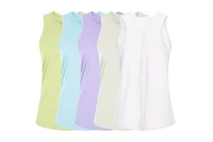 S2027 Women Loose Fit Crew Neck Sleeveless Tops Plus Size Naked Feeling Breathable Yoga Vest
