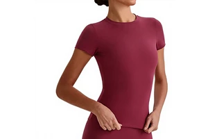 Cross-Border Yoga Short-Sleeve Women's Tight-Fitting Spandex/Nylon Solid Casual Simple Quick-Drying Sports T-Shirt Running Top