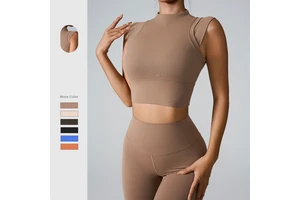 Custom Logo Women's High Elasticity Sports Bra Nude Feeling Tight Workout Crop Top Shaped Yoga Clothing Gym Fitness T Shirt