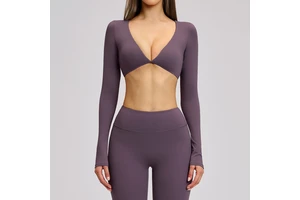 Women's T-shirt V-neck Leisure Yoga Long Sleeved Sports Crop Tops Outdoor Breathable Fitness Bras
