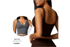 2024 New Deep U Back Running Yoga Top for Women V Neck Gym Top Sleeveless Custom Crop Top Women's Sports Vest