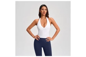 Women's Halter Yoga Tank Top Built-in Padded Breathable High Stretch Pilates Workout Sports Vest