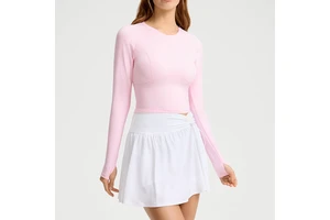 OEM Women Long Sleeve Crop Top Princess Seam Slim Fit Yoga T-shirt Cloud Soft Brushed Nylon Spandex Gym Top Activewear Apparel