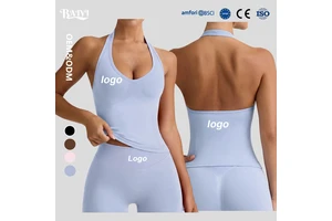 Custom Logo Women Gym Wear Halter Neck Backless Sports Vest Seamless Push up Sleeveless Open Back Yoga Tank Top for Workout