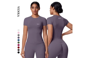 New Women's Quick Dry Seamless Fitness Gym Tank Top Slim Fit Breathable Athletic Wear Round Neck Ladies Sports Yoga T Shirt