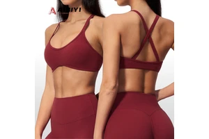 5560 Womens Summer Sports Bra Medium Support Shock-Absorbing V-Neck Crossed Back Design Outerwear-Ready for Pilates Yoga Bras