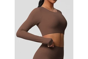Breathable Spandex/Nylon Crew Neck Long Sleeve Skinny Fit Women's Crop for Yoga Top