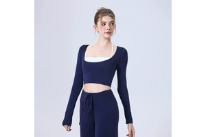 Solid High Support Crisscross Straps Yoga Clothes Long Sleeve Half Fixed Cup Running Slim Breathable Sports Bra Yoga Top