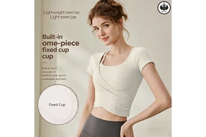 QUMOR Summer Lightweight Breathable Eco-Friendly Short-sleeved Women's Yoga Crop Top High Elastic Skinny Fit Outdoor Sports