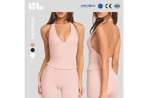 Cross-Border European/American Yoga Halter-Neck Fitness Sports Tank Top Women's V-Neck Cleavage-Enhancing Padded Running Pilates