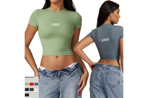 Slim Fit Quick Dry Short Sleeve Sports Top for Gym Running T-Shirts for Women