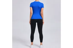 Women Multi Color Slim Fit Yoga Short Sleeves Shirt Casual Round Neck Running Top Female Loose Lower Back Sports T-Shirts