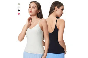 D25058 Women Deep V-Neck Sexy Sleeveless Breathable Yoga Vest Medium Support with Padding Adjustable Straps Running Gym Vest