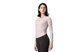 Tight-Fitting Pullover Elastic Pleated Sports Long-Sleeve Stretchy Slim-Fit Skin-Friendly Nude-Feel Casual Yoga Wear Solid