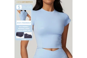 YISHENHON Ecocosy Environmental Protection Fabric Short Sleeve Slim Crop Quick Dry Sports T Shirt Yoga Top Women Gym Shirt