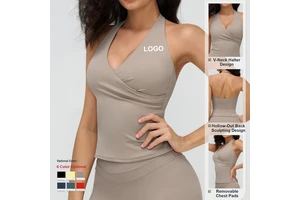 Custom High-Quality Quick-Drying V Neck Yoga Tank Top Tight-Fitting Backless Sports Vest Women Outdoor Running Fitness Sport Bra