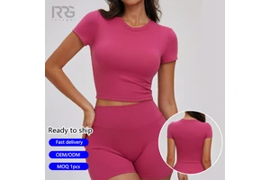 Roregal Quick Drying Basic Women Crew Neck Short Sleeve T-shirt Gym Fitness Clothes Running Workout Women Sports Yoga Top