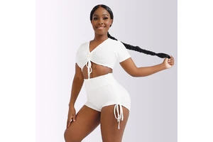 Multicolor Sport Clothes Women V Neck Yoga Top Womens Short Sleeve T Shirt Ladies Drawstring Elastic Waist Workout Tops
