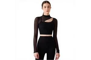 Women's Lightweight Breathable Spandex Mesh High-Neck Yoga Tops-Fitness Seamless Workout Shirts