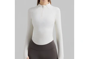 Comfortable Women's Solid Color Half Zip Slim Yoga Top Fitness Training Running Long Sleeve Front Logo Breathable Spandex/Nylon