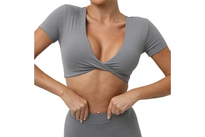 Knotted Yoga Short-sleeved Tight V-neck Sports T-shirt Top Shockproof Quick-drying Running Fitness Suit