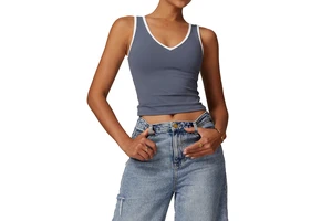 Women's Color Block Slim Fit Yoga Tank Top, Backless Naked Feeling Sports Top For Workout & Outdoor Wear DBX8843