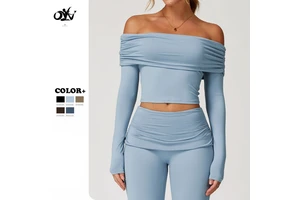 Sexy Casual Long Sleeve Women's Sportswear One-shoulder Fashionable Fitness & Yoga Wear Quick-drying Breathable Soft Sports Top