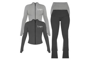 Women Yoga Set Zip Up Jacket And Flare Leggings Fitness Gym Outfit Activewear Sportswear Clothing Set For Women