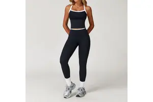 Yoke Custom logo Contrast Color Quick Dry High Elastic Removable Chest Pad Cross Back Outdoor Gym Yoga Women's tank Tops