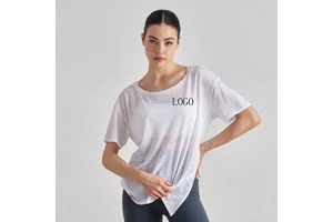 Women's Summer Sports T-Shirt Loose Casual Waist Split Yoga Clothes with Short Sleeves Breathable Customized Logo Wholesale