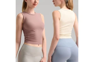 Women's Quick Dry Workout Fitness Wear Slim Fit Sports Tank Top Sleeveless Ribbed Turtleneck Double-Sided Folding Yoga Crop Top