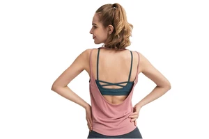 Support Custom logo Women's Backless Yoga tank Top U-neck Loose Camisole for Pilates Running Workout Summer Fitness Apparel