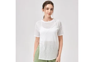 Yoga Blouse Women's Loose Breathable Solid Simple Polyester/Rayon Running Sports Top T-shirt Light Fitness Pilates Training