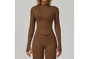 Women's Stand Collar Zipper Long Sleeve Yoga Jacket Breathable Four-Way Stretch Yoga Wear Tight-fitting Quick-drying Outdoor