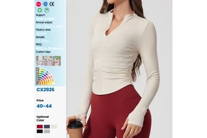 Tight-Fitting Nude-Feel for Long-Sleeve Ribbed Sweat-Wicking T-Shirt Yoga Wear Outdoor Sports Top Stretchy Slimming Half-Zip