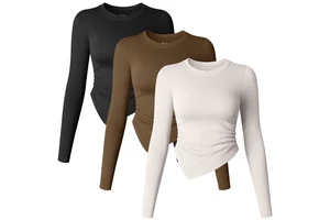 Hot Sales Round Neck Long Sleeved Pleated Irregular Design Fitness & Yoga Wear Women's Yoga Top