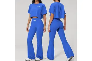 Custom Gym Clothing Sportswear Outdoor Gym Top High Waist Flared Leggings Women's Breathable Gym Fitness Yoga Set