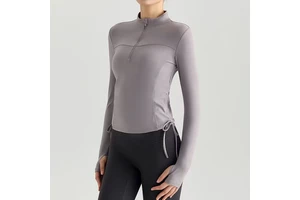 Half Zipper for Solid Yoga Wear Women's Long Sleeve Slim-fit Sports Top Pilates Stretch Quick-drying Fitness Training