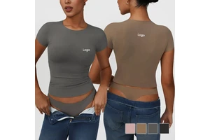 Women Activewear Lightweight Short Sleeve Crew Neck Shirts Workout Running Tight Slim Fitness Gym Sports T-shirt Yoga Tee Tops