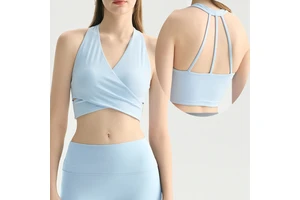 Women New Fashion High Quality Front Cross Gym Workout Yoga Sports Bra Padded Fitness Wear Activewear V Neck Push up Tops