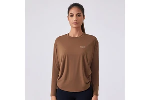 Women's Solid Long-Sleeved Tight Yoga Top Quick-Drying Fitness Apparel Breathable Drawstring Waist Cinching Wholesale Customized